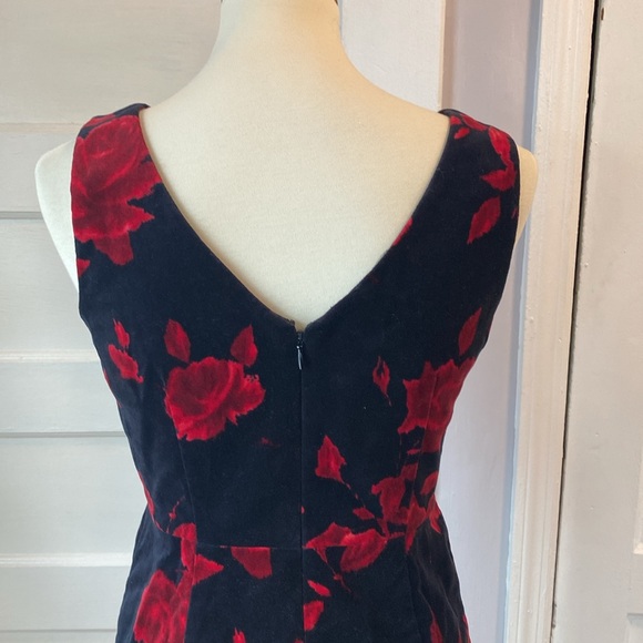 Talbots Black and Red Floral Velvet Dress, Size 4P - Picture 6 of 15